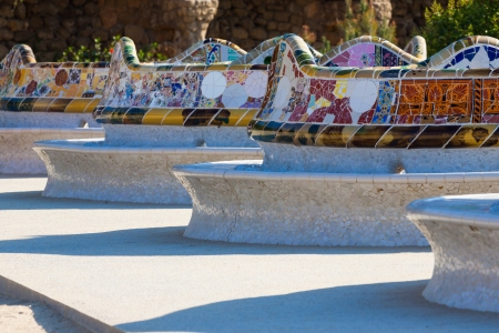 Detail closeup of mosaic in Park Guell, Barcelona Spainの写真素材