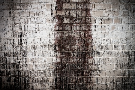 Grungy brick white dirty wall backgroundの写真素材
