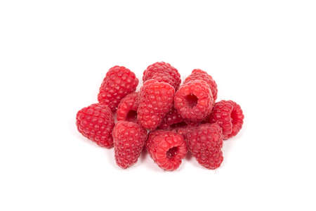 ripe red raspberry isolated on white background