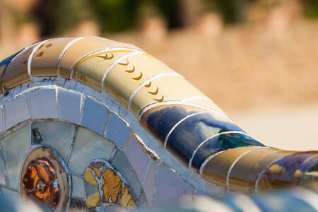 Detail closeup of mosaic in Park Guell, Barcelona Spainの写真素材