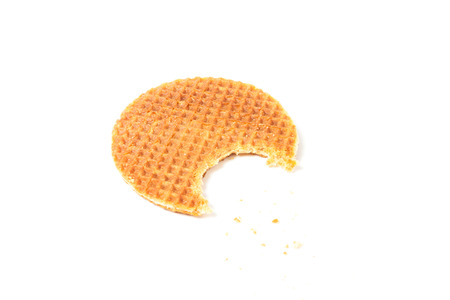 food waffle with caramel crumbs isolated on white background