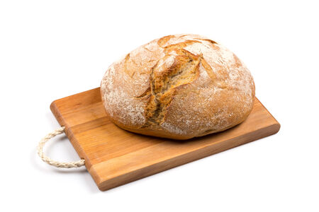 Various of bread on cutting board. Isolated on a white background