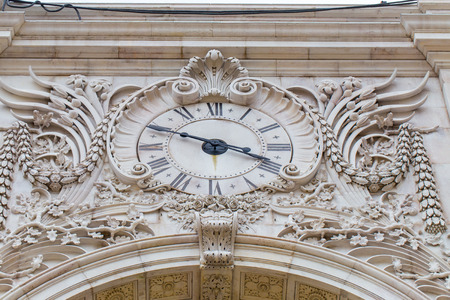 Augusta street clock in center of Lisbon, Portugalの写真素材