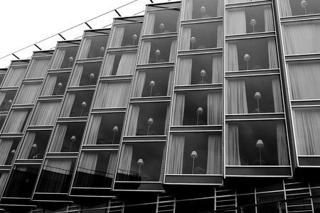Modern windows of a building black and white backgroundの写真素材
