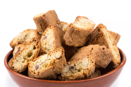 Italian cantuccini cookie with almond filling. Studio shot, isolated on white background.の写真素材