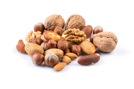 Variety of Mixed Nuts Isolated on White Backgroundの写真素材