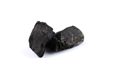 hardwood charcoal coal Isolated on white backgroundの写真素材