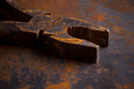 Dirty set of hand old rusty tools. Equipment for locksmith and metalworking shop