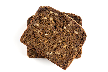 Rye black bread slices with seeds isolated on white background