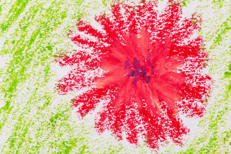 crayon hand drawing green texture with flowers for backgroundの写真素材
