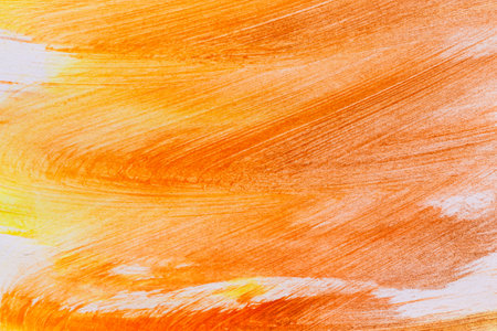 acrylic orange red yellow brown paint texture background hand made brush on paperの写真素材