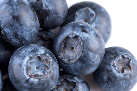 Group of fresh juisy blueberries isolated on white backgroundの写真素材