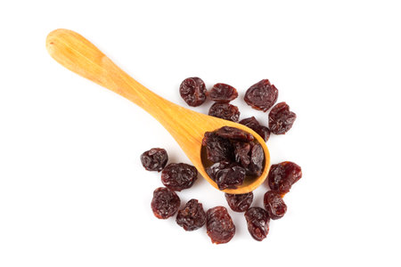 pieces of dried cherry isolated on white backgroundの写真素材