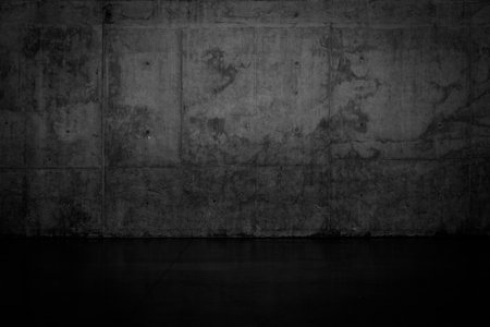 Grungy dark concrete wall and wet floor for background textureの写真素材