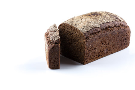 Rye black bread slices isolated on white background