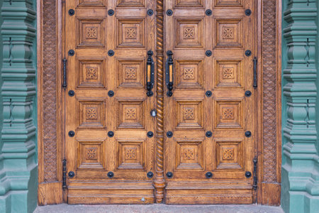 close-up image of an wooden ancient doorsの写真素材