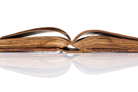 Open old book blank on white backgroundの写真素材