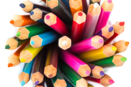 Colour pencils isolated on white background close upの写真素材