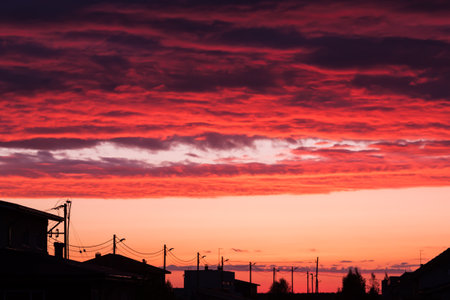 Bright vibrant sunset sky backgroundの写真素材