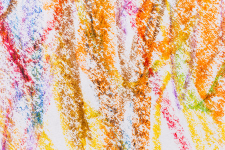 Wax crayon hand drawing design elements set. Colorful pastel chalk stripes. Backgroundの写真素材