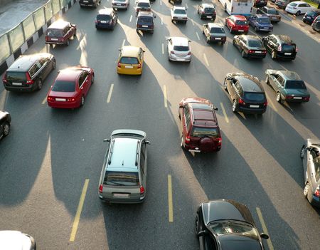 traffic on street repair at day