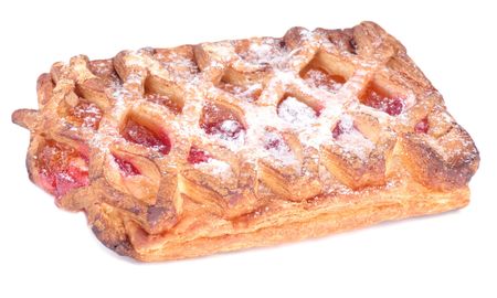 twist bun with jam on white backgroundの写真素材