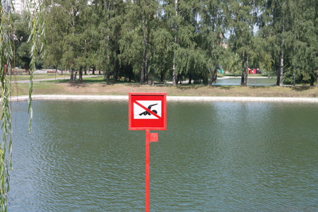 swim prohibitory sign at summer sunny dayの写真素材