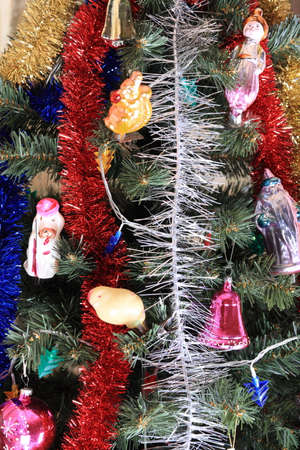 toys on green christmas firの写真素材