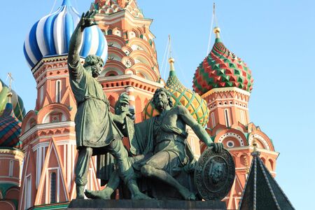 blessed basil cathedral and Statue of Minin and Pozharskyの写真素材