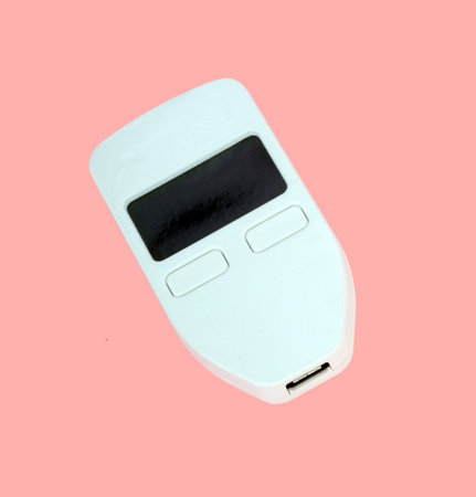 Hardware currency wallet isolated on pink background