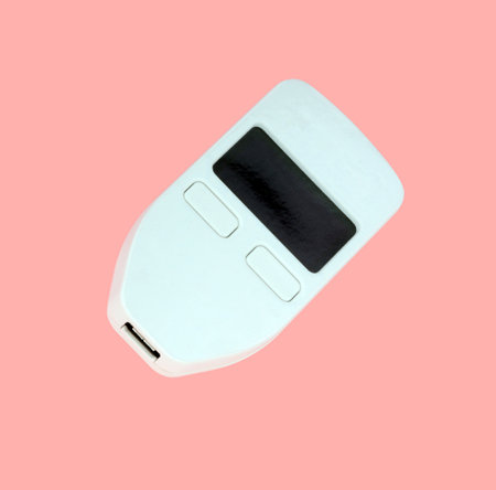 Hardware currency wallet isolated on pink background