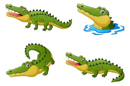Set of funny crocodile cartoon. Vector illustrationのイラスト素材