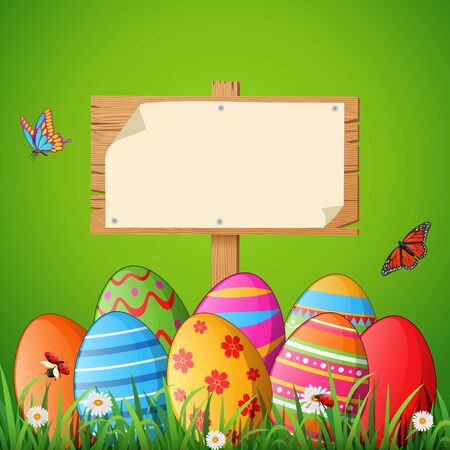Easter eggs with signboard. Vector illustrationのイラスト素材
