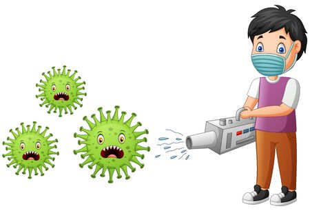 Cartoon boy eradicate the virus. Vector illustrationのイラスト素材