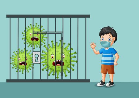 Vector illustration covid-19 coronavirus controlled or caught and happy boyのイラスト素材