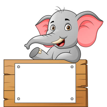 Cute elephant cartoon with white blank paper. Vector illustrationのイラスト素材