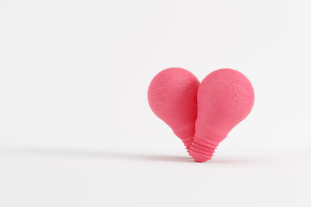 Red Heart light bulb love concept 3D renderingの写真素材