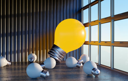 The thought bulb was left in the corner of the room, 3D renderの写真素材