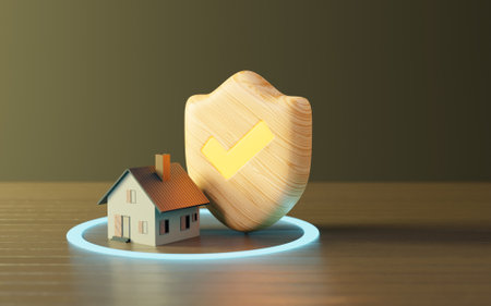 House model with Shield protect icon, Family Protection and Home insurance concept, 3D renderの写真素材