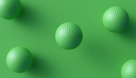 Green Golf balls and red background 3D renderingの写真素材