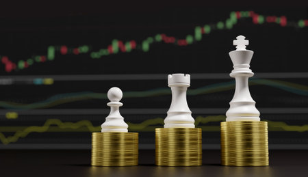 Chess with money investment ,financial market, emulation and planning concept, 3D renderの写真素材