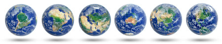 Blue Planet Earth from space showing South america, Africa, America, Asia, Australia Europe, Global World isolated on white background, Photo realistic 3D rendering with clipping pathの写真素材