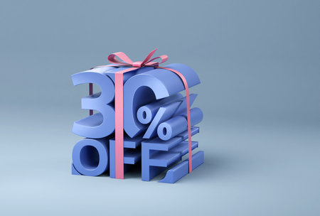 30 persent 3D typography with ribbons, gift box, 3D renderの写真素材