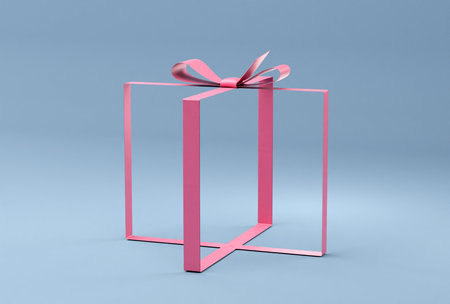 Empty Gift box only has ribbon and bow, 3D renderの写真素材