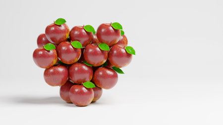 Apple with heart symbol and leaf, 3D renderの写真素材