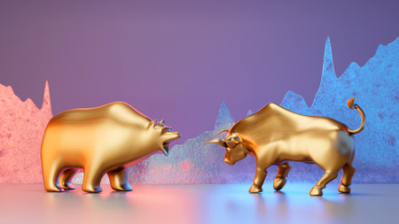 Bull and Bear market, concept of stock market exchange or financial analysisの写真素材