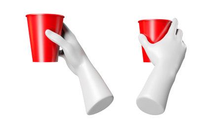 Statue of a hands holding red cup, clipping path