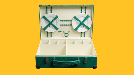 Empty Picnic suitcase, clipping path,の写真素材