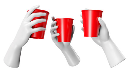 Statue of a hands holding red cup, clipping pathの写真素材