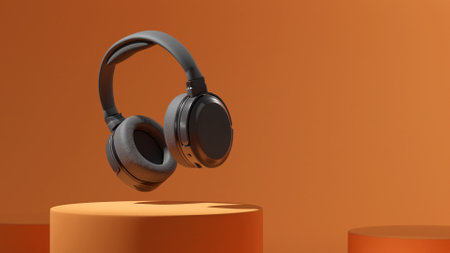 black wireless headset in studioの写真素材